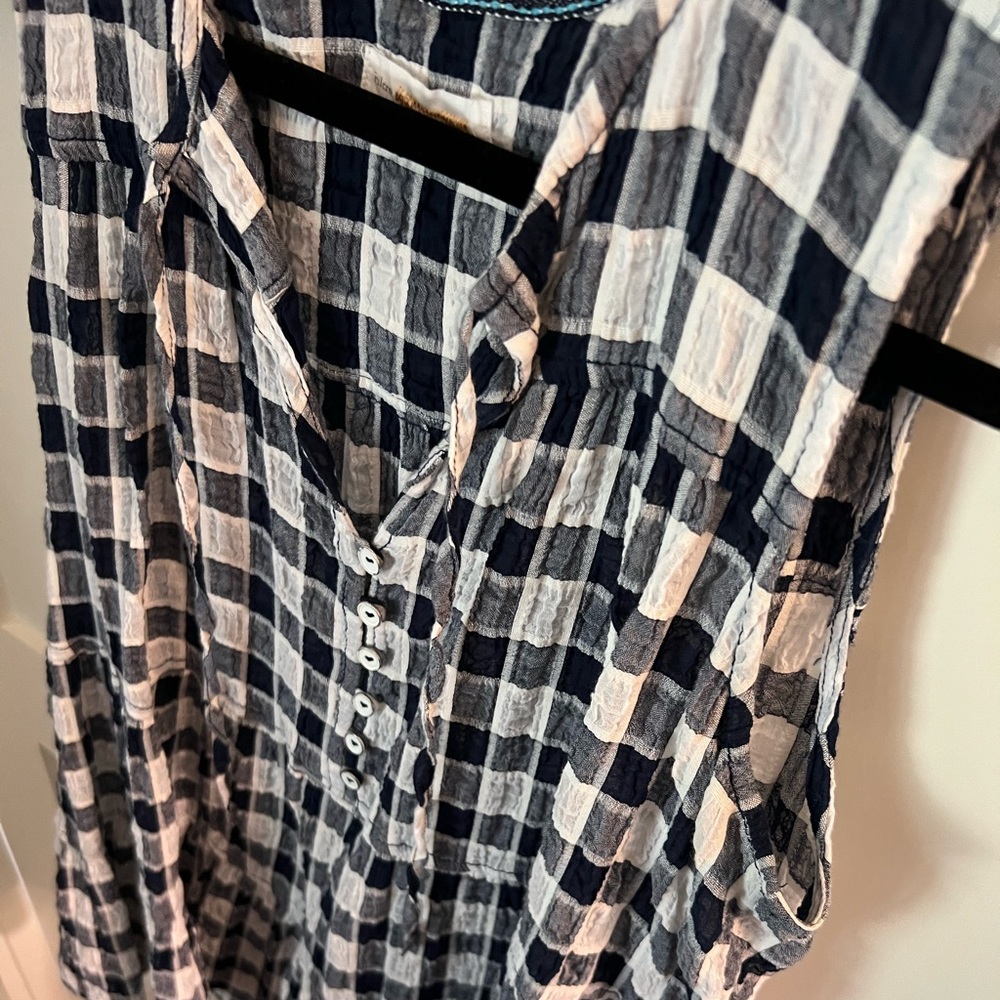 Pilcro navy and white gingham top